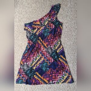 Pink Rose Blue and Pink Asymmetrical One-Shoulder Sundress